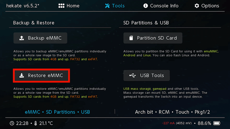Hekate – Restore eMMC, SD emuMMC Raw Partition (Platzhalter)
