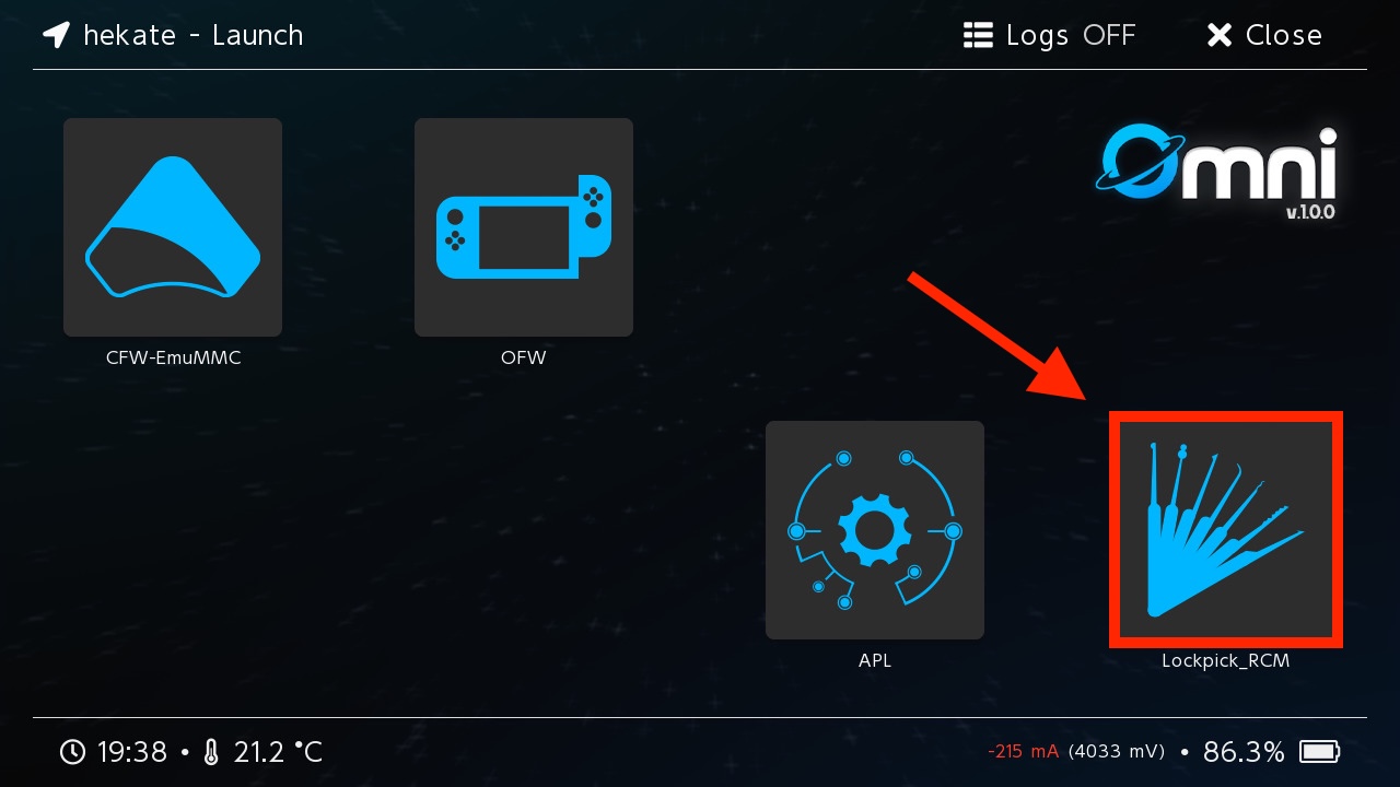 Hekate – Launch-Menü mit Lockpick RCM (Platzhalter)